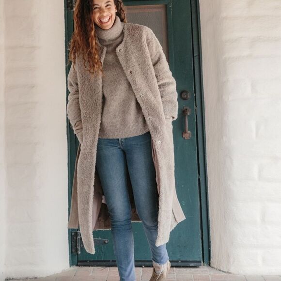 Jenni Kayne Yves Taupe Lamb Shearling 3/4 Sleeve Coat - Picture 12 of 16